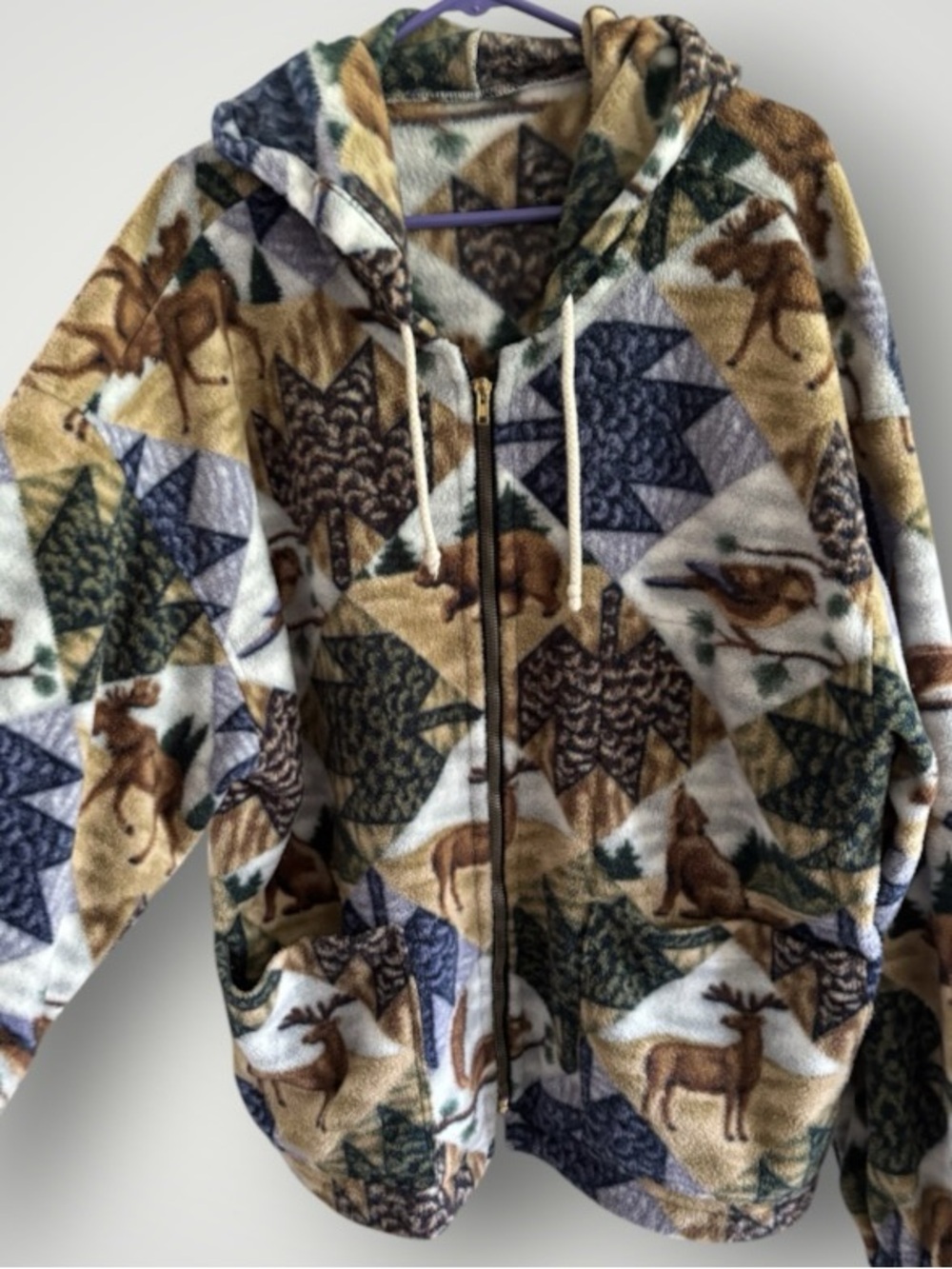 Woodland Deer Fleece Hoodie Zip Up Jacket Rustic Cabin Outdoor Plus Size 3X 4X